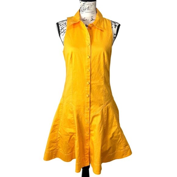 Cinq a Sept Shirt Dress Sleeveless Button-Up Poppy Stretch Yellow Womens Size 4 - Picture 1 of 8
